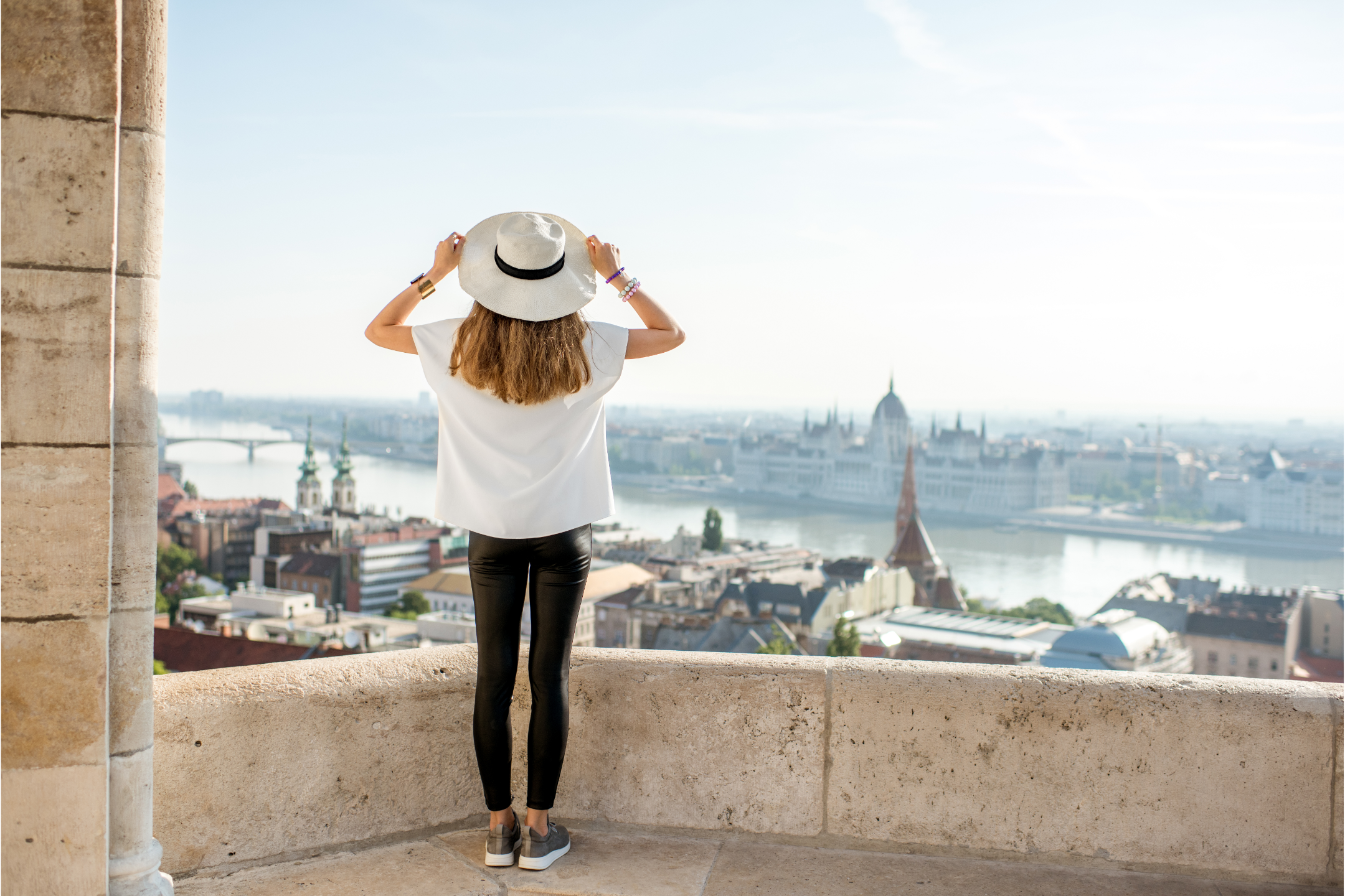 summer panorama of Budapest with girl